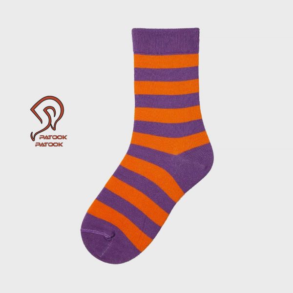 جوراب ساقدار با طرح راه راه بنفش و نارنجی