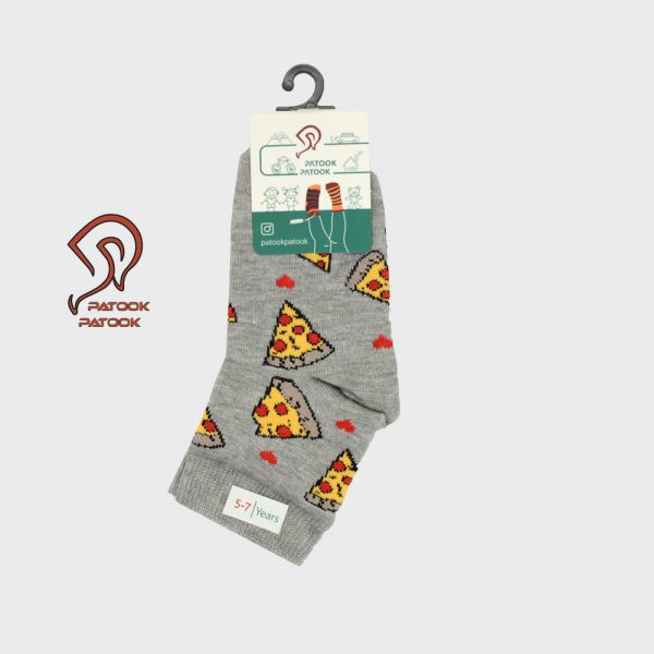 جوراب نیم ساق بچگانه با طرح پیتزا طوسی 3