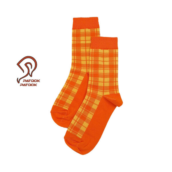 جوراب ساقدار با طرح هندسی چهارخونه نارنجی